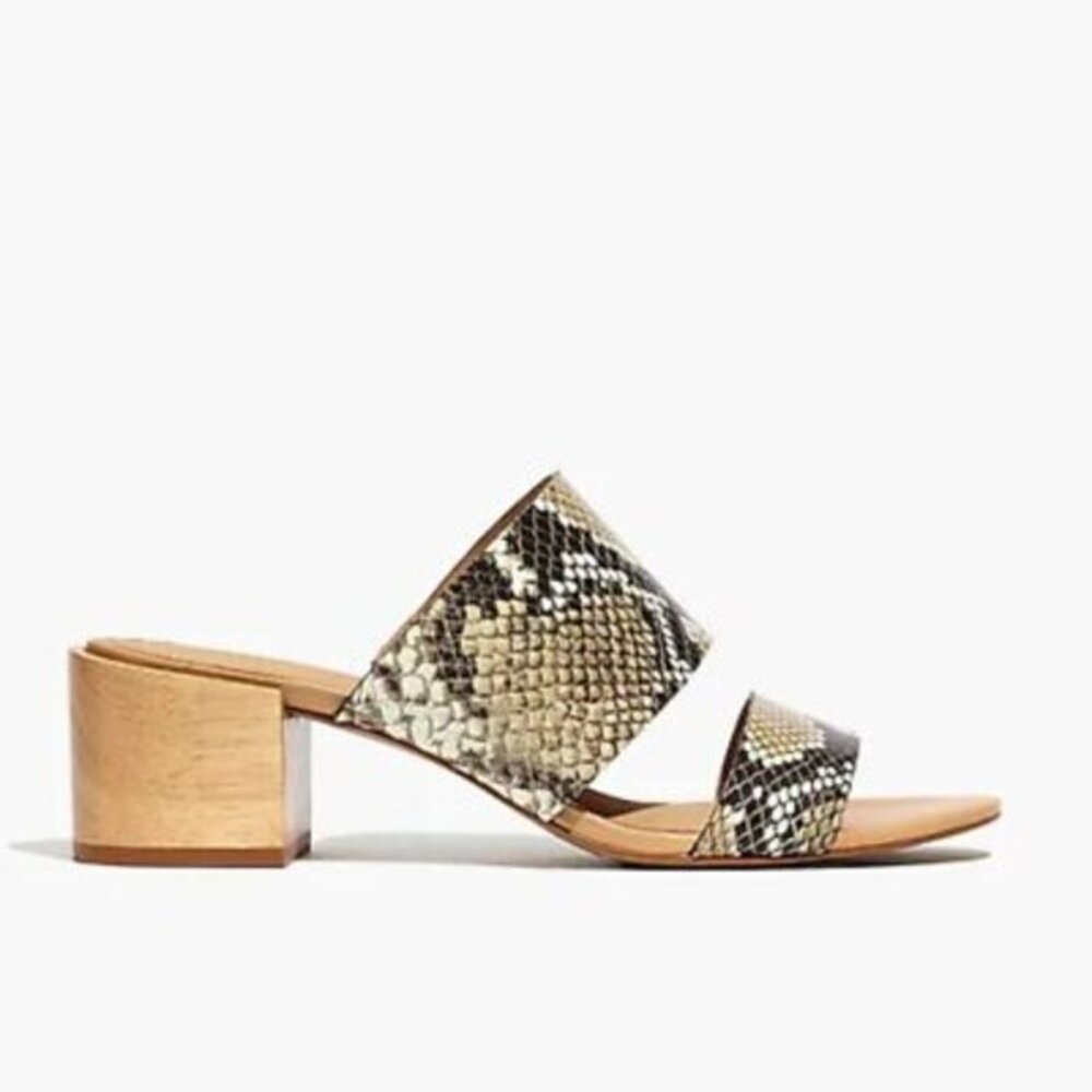 Madewell The Kiera Slip On Block Heel Mule Sandal in Snake Embossed Size 8.5